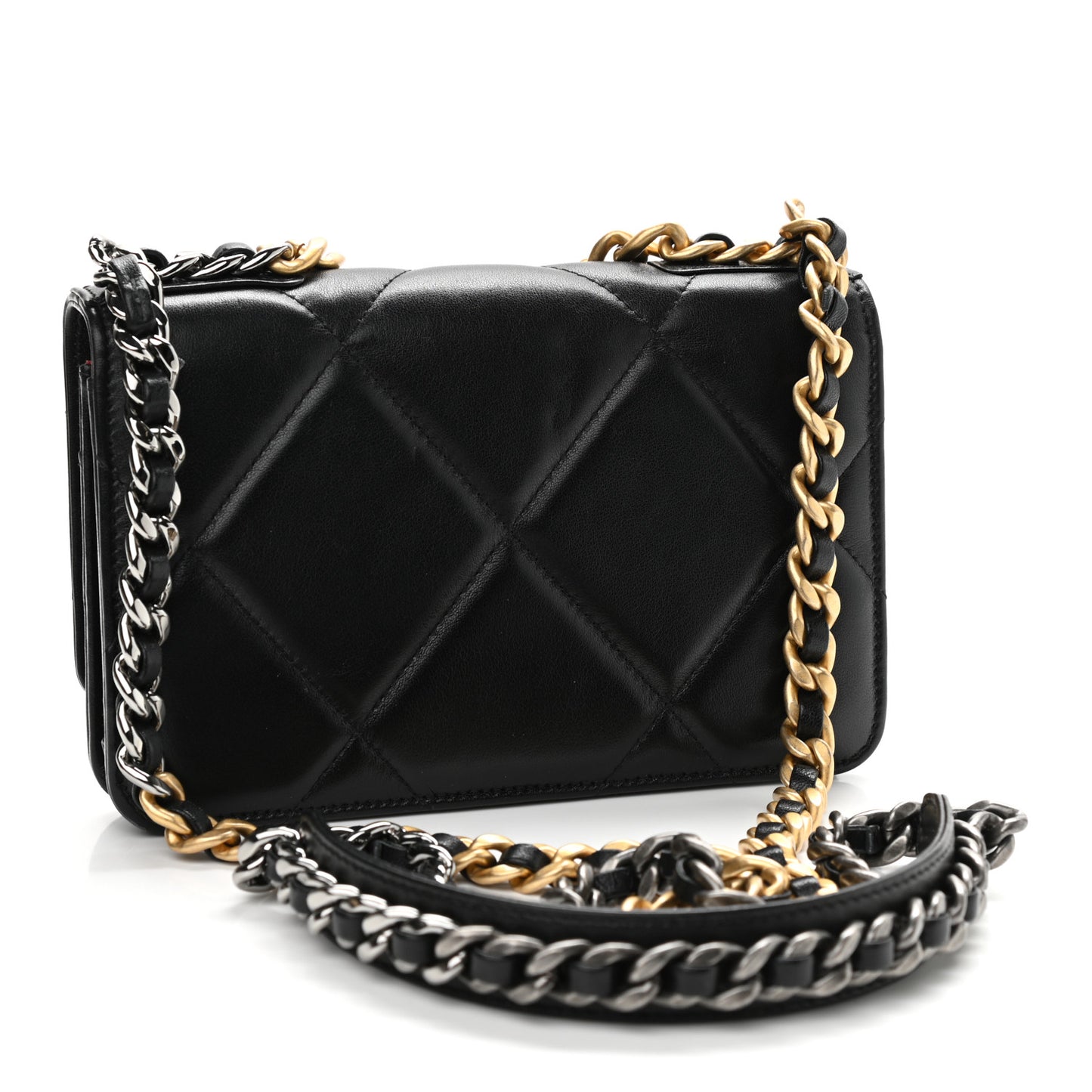 Lambskin Quilted Chanel 19 Wallet On Chain WOC Black