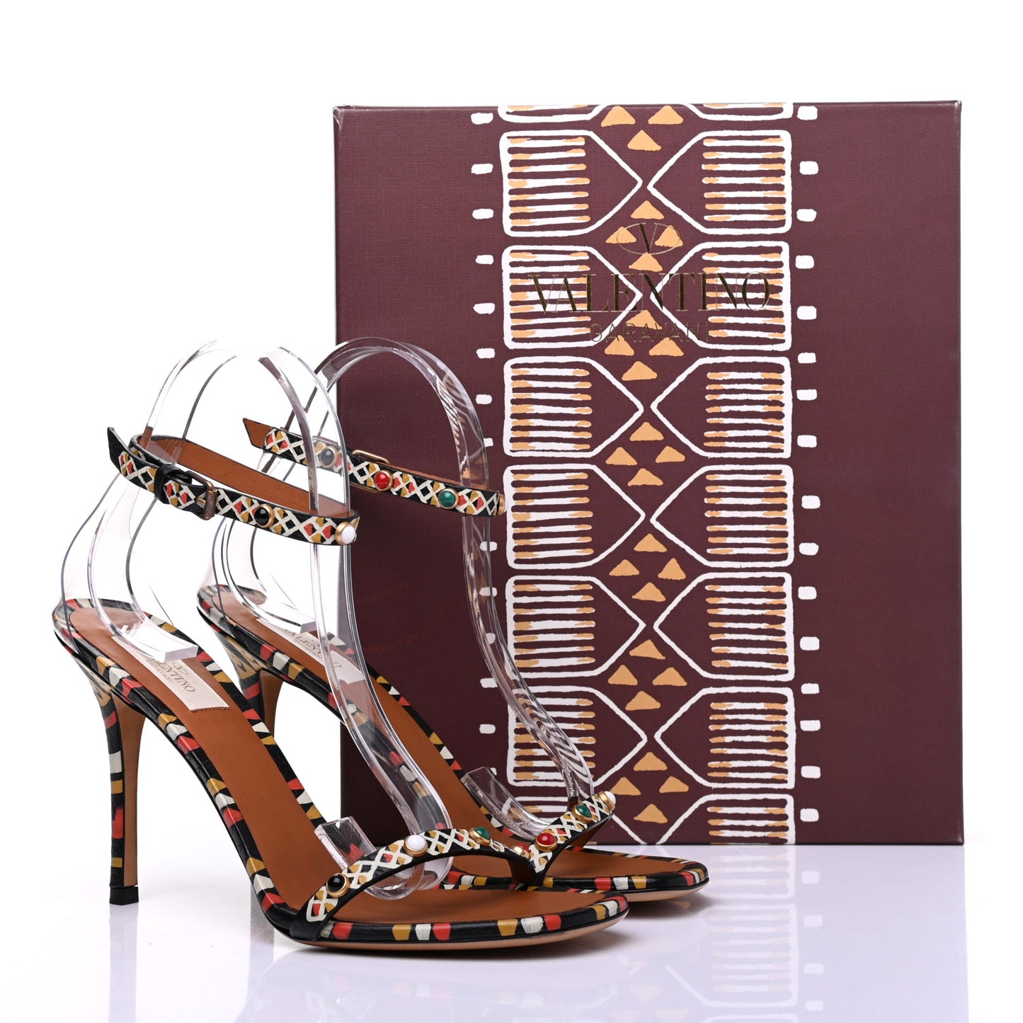 Calfskin Hand Painted Ankle Strap Sandals 39.5 Multicolor