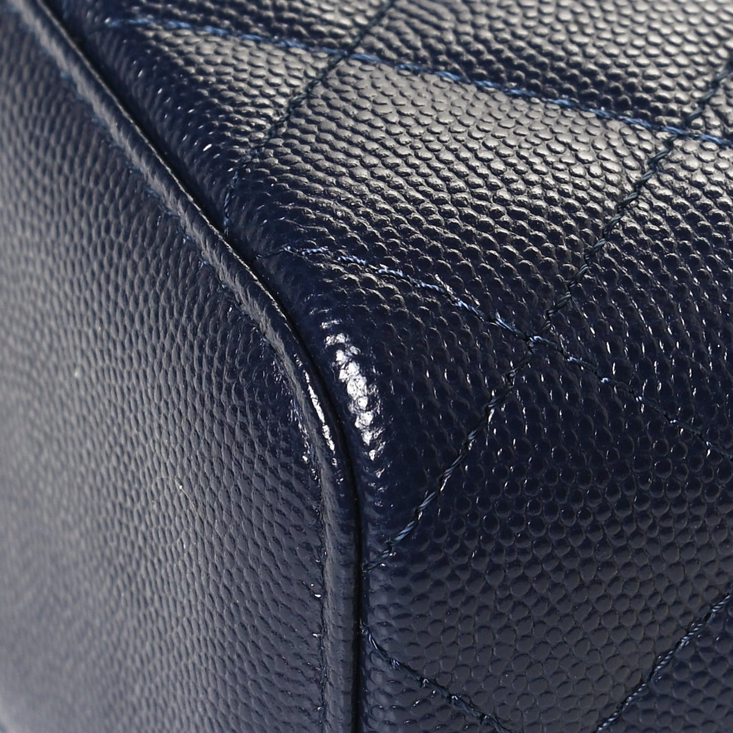 Caviar Quilted Mini Vanity Case With Chain Navy Blue