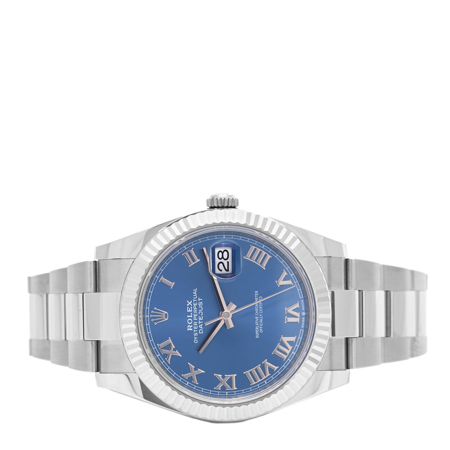 Stainless Steel 18K White Gold 41mm Oyster Perpetual Datejust Watch Azzurro Blue Roman 126334