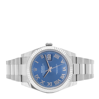 Rolex Stainless Steel 18K White Gold 41mm Oyster Perpetual Datejust Watch Azzurro Blue Roman 126334 2 of 5