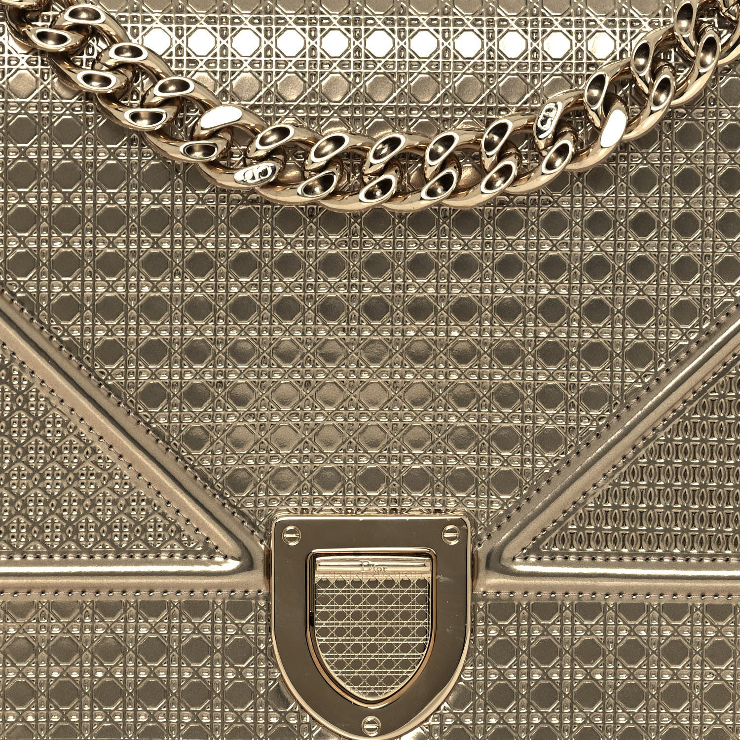 Christian Dior Metallic Patent Micro-Cannage Medium Diorama Flap Bag Gold 8 of 13