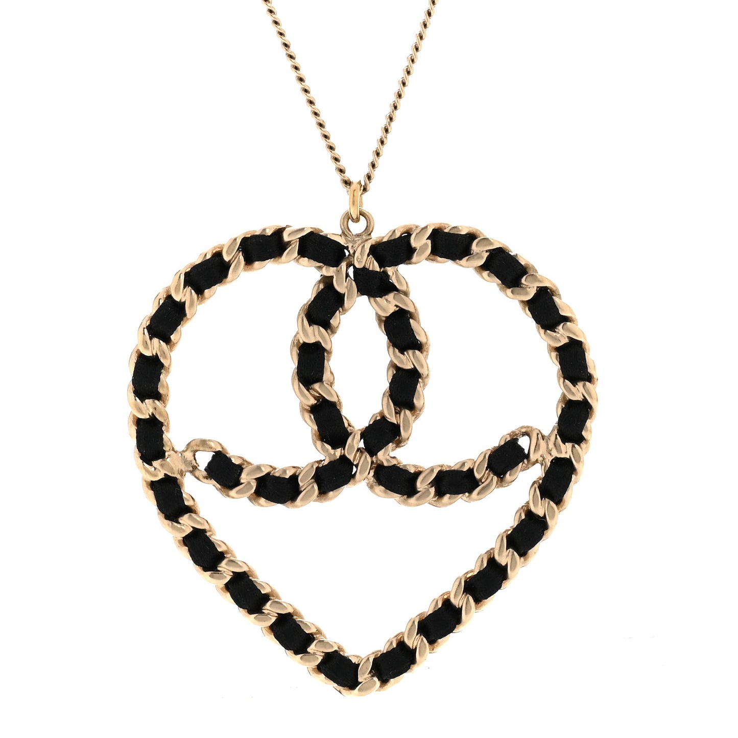 Satin CC Heart Chain Necklace Black Light Gold