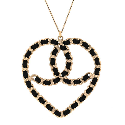 Chanel Satin CC Heart Chain Necklace Black Light Gold 4 of 5