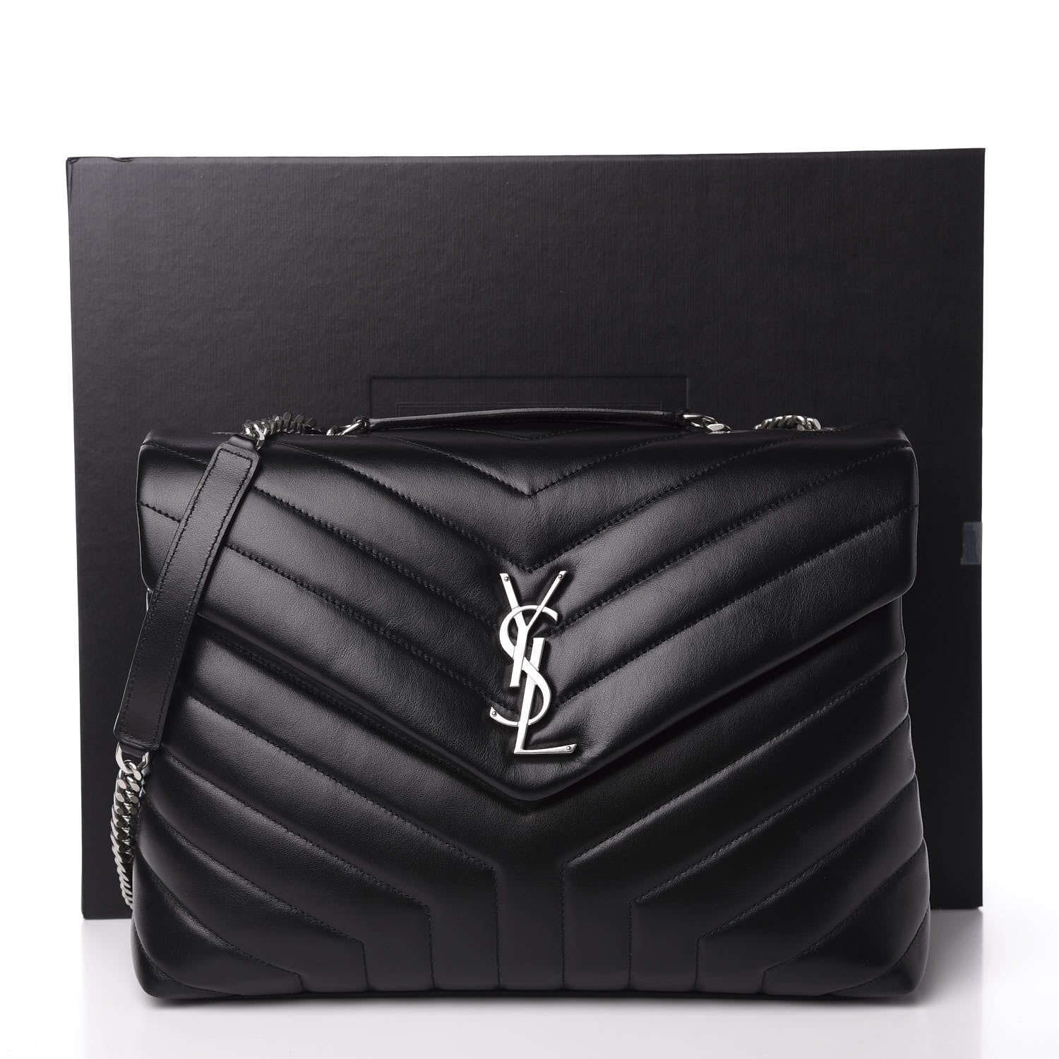 Saint Laurent Calfskin Y Quilted Monogram Medium Loulou Chain Satchel Black 12 of 12