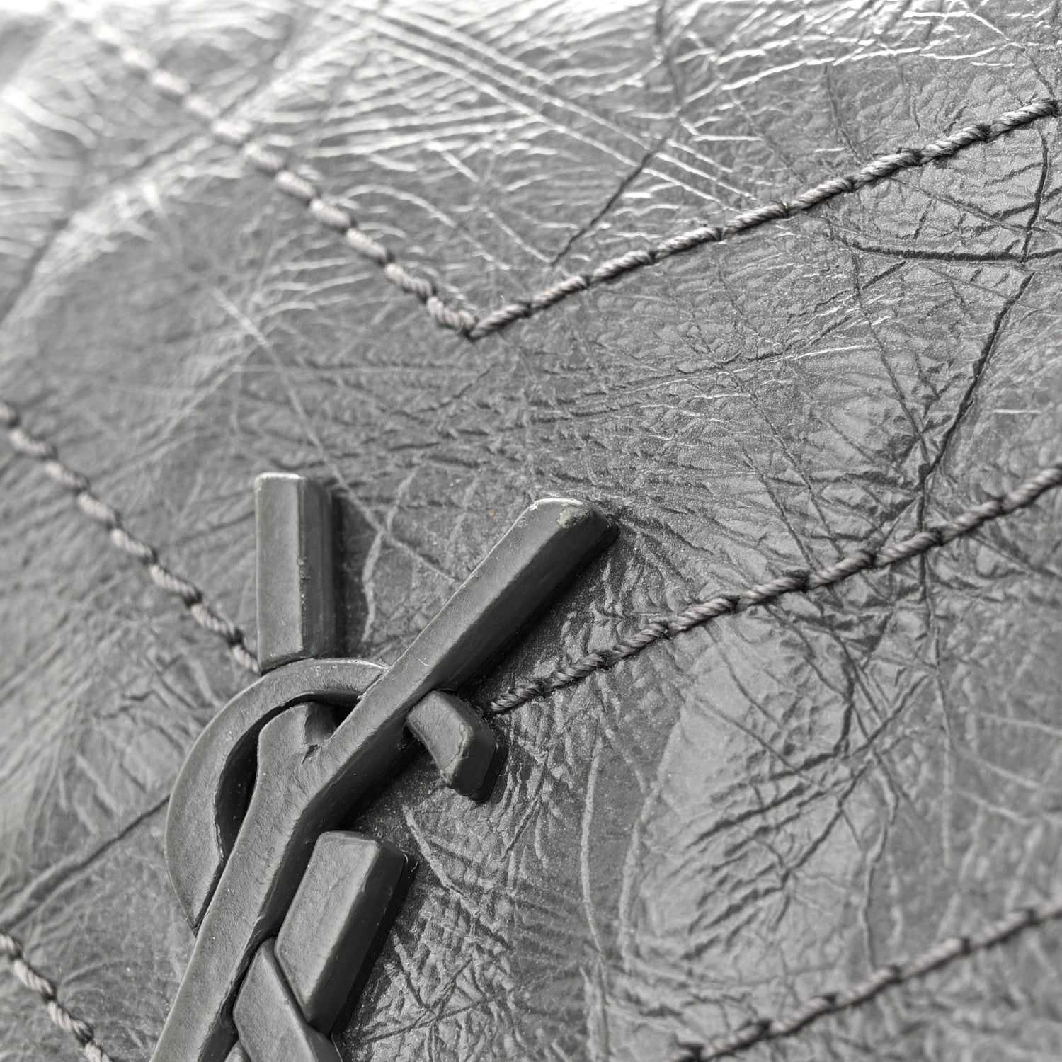 Saint Laurent Crinkled Calfskin Matelasse Monogram Baby Niki Chain Satchel Storm 13 of 15