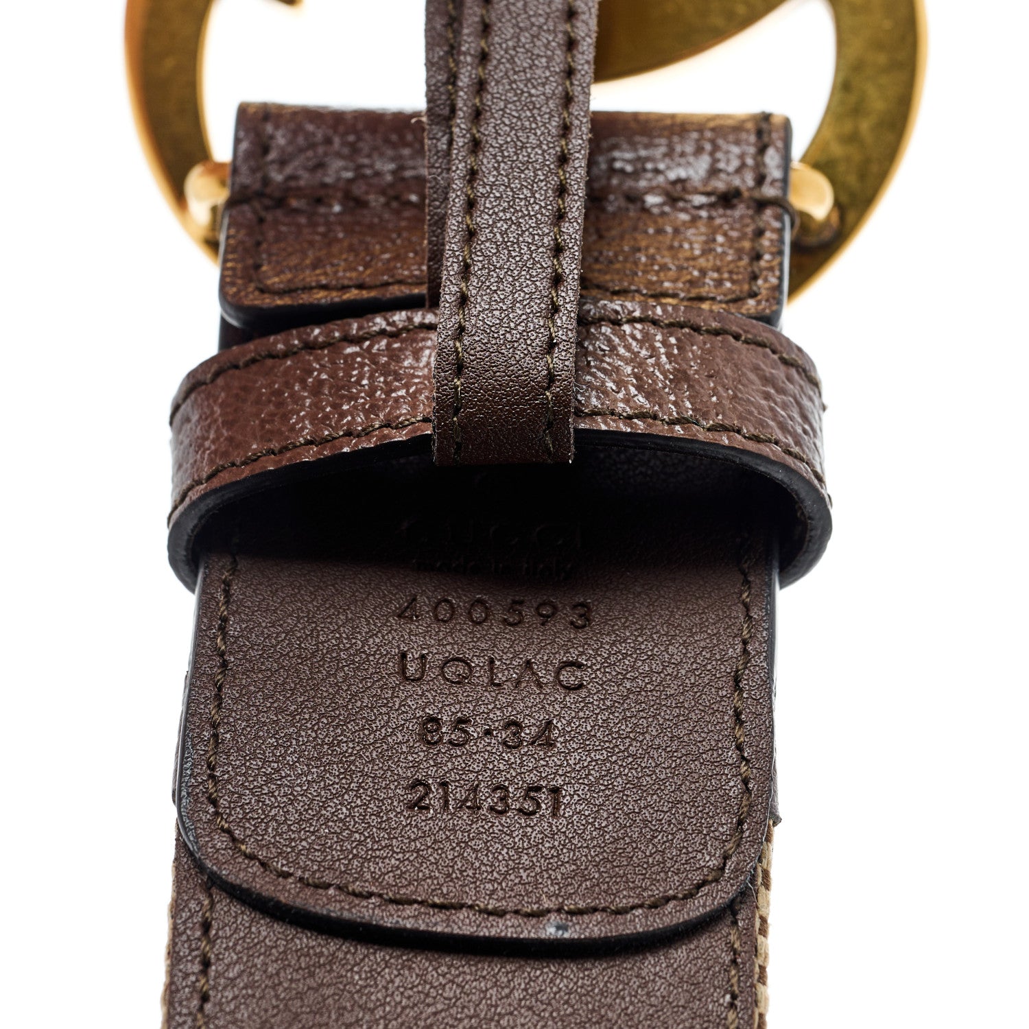 Gucci Monogram Jumbo GG Textured Dollar Calfskin Double G 40mm Belt 85 34 Camel Ebony 4 of 6
