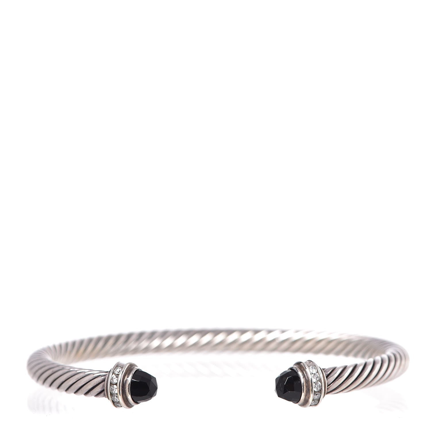 David Yurman Sterling Silver Diamond Black Onyx 5mm Cable Classics Princess Bracelet 1 of 6