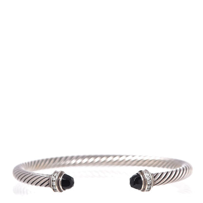 David Yurman Sterling Silver Diamond Black Onyx 5mm Cable Classics Princess Bracelet 1 of 6