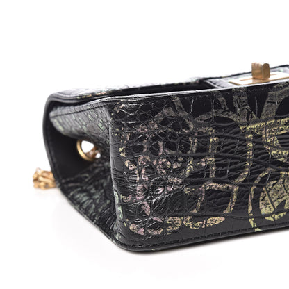 Chanel Calfskin Crocodile Embossed Graffiti 2.55 Mini Cocodile Reissue Flap Black Pink 10 of 12