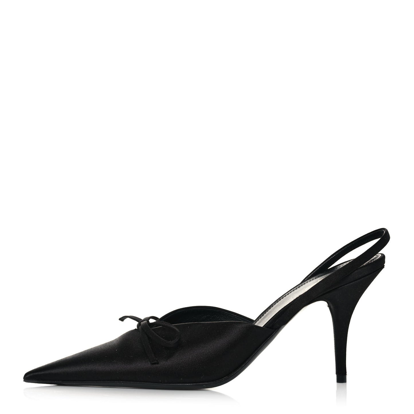 Satin Pointed Toe Knife Slingback Mules 38 Black