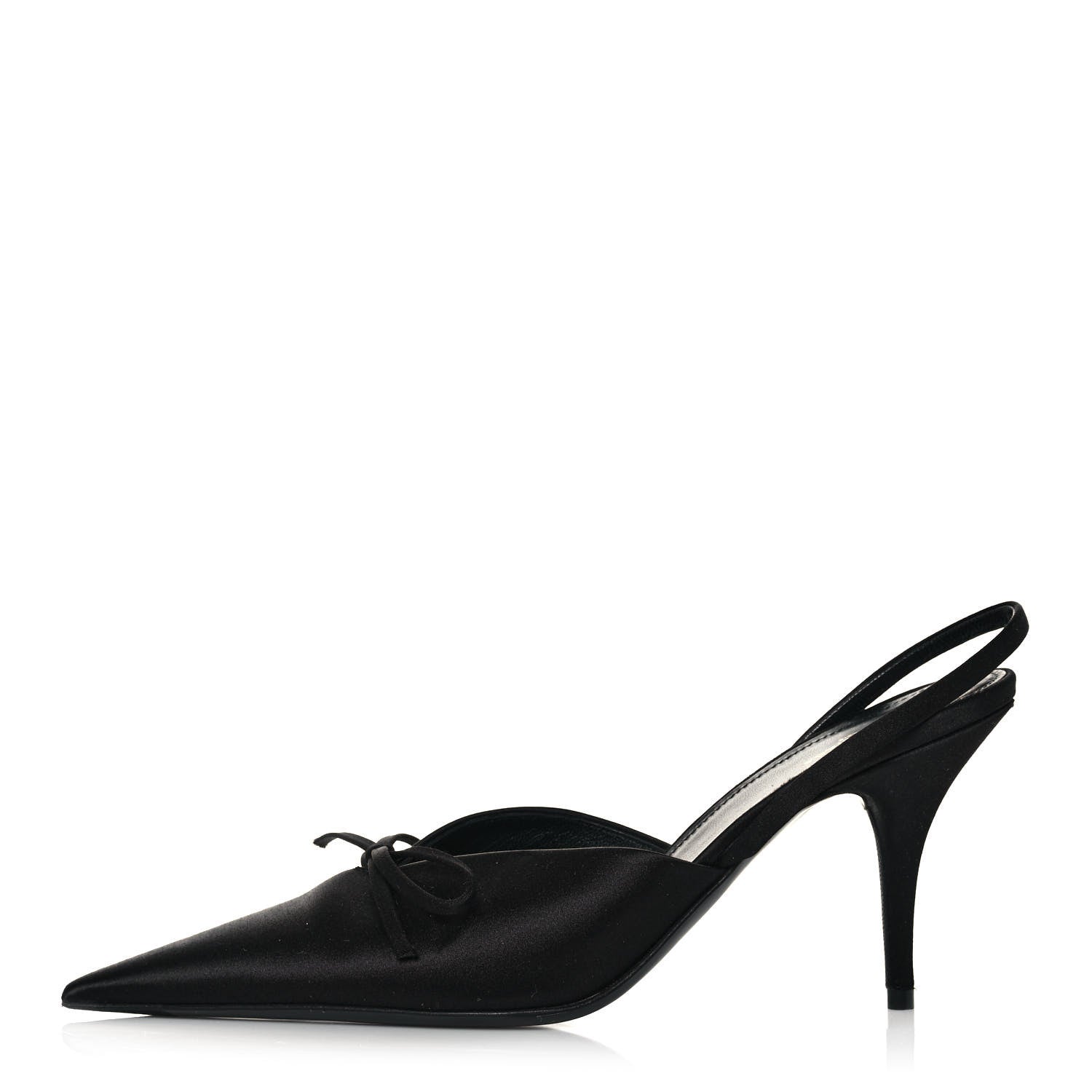 Balenciaga Satin Pointed Toe Knife Slingback Mules 38 Black 1 of 7