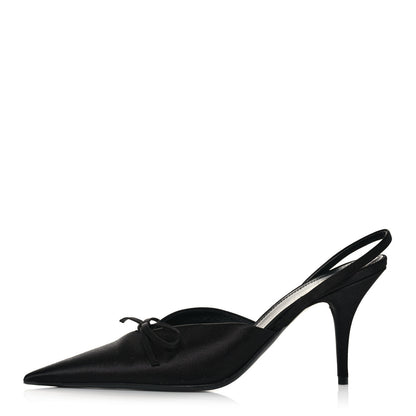 Balenciaga Satin Pointed Toe Knife Slingback Mules 38 Black 1 of 7