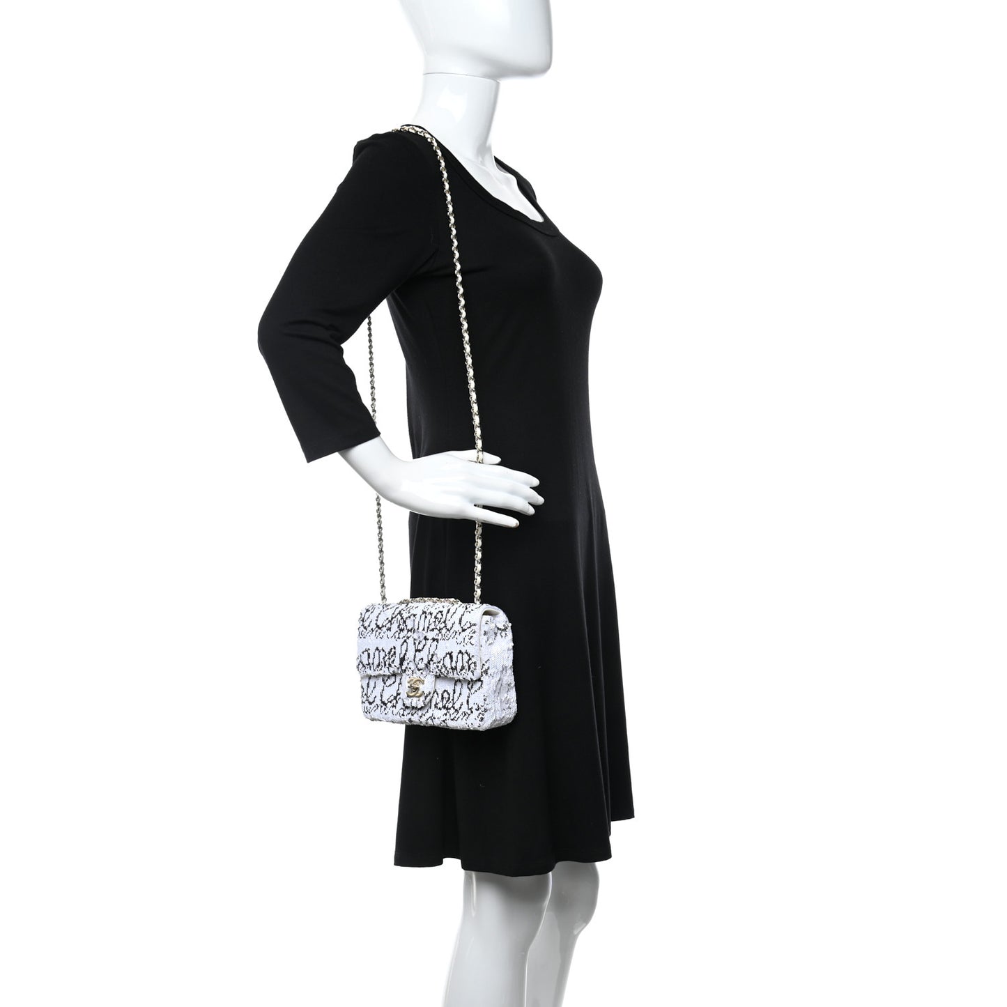 Sequin Logo Mini Rectangular Flap White Black