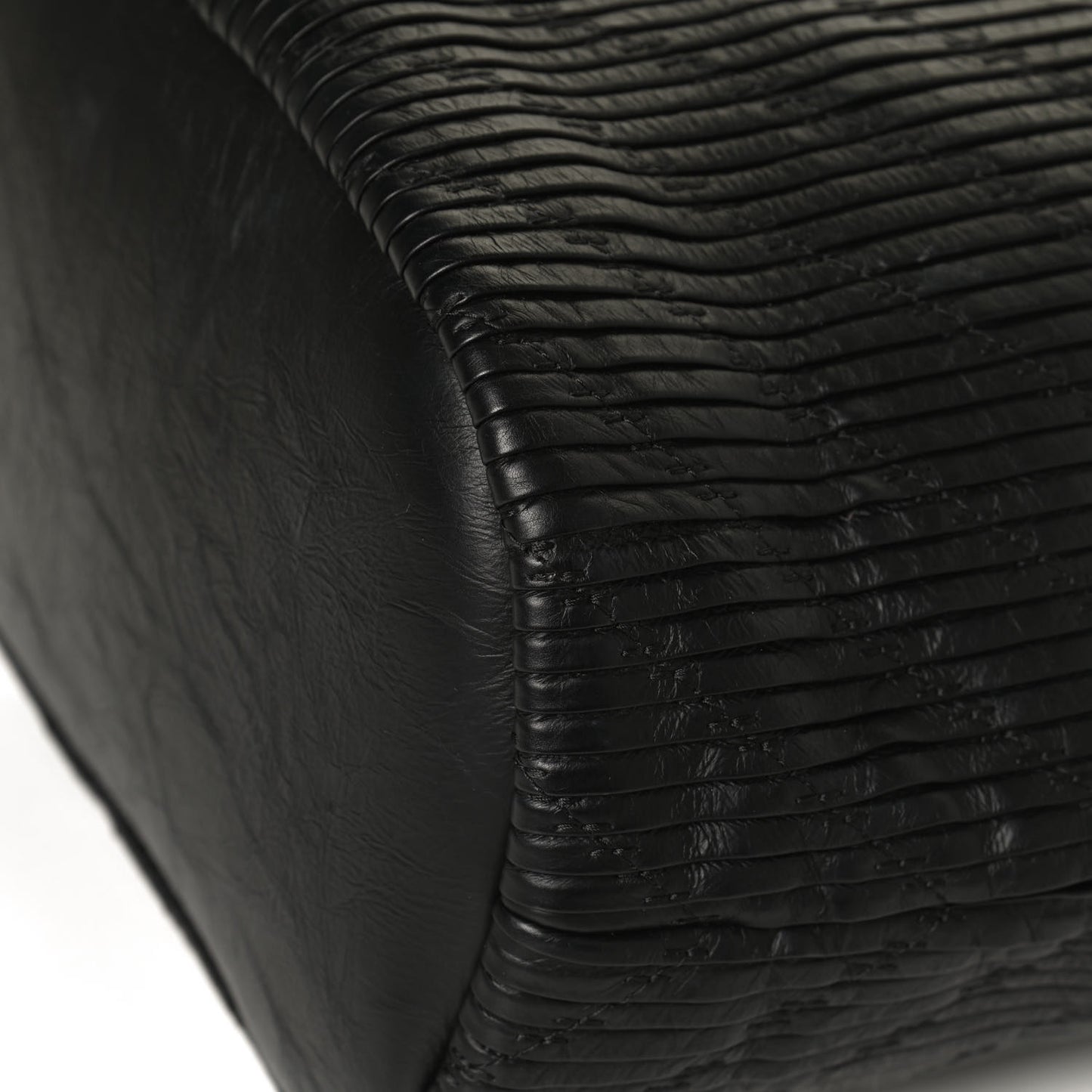 Iridescent Crumpled Calfskin Coco Pleats Drawstring Bag Black