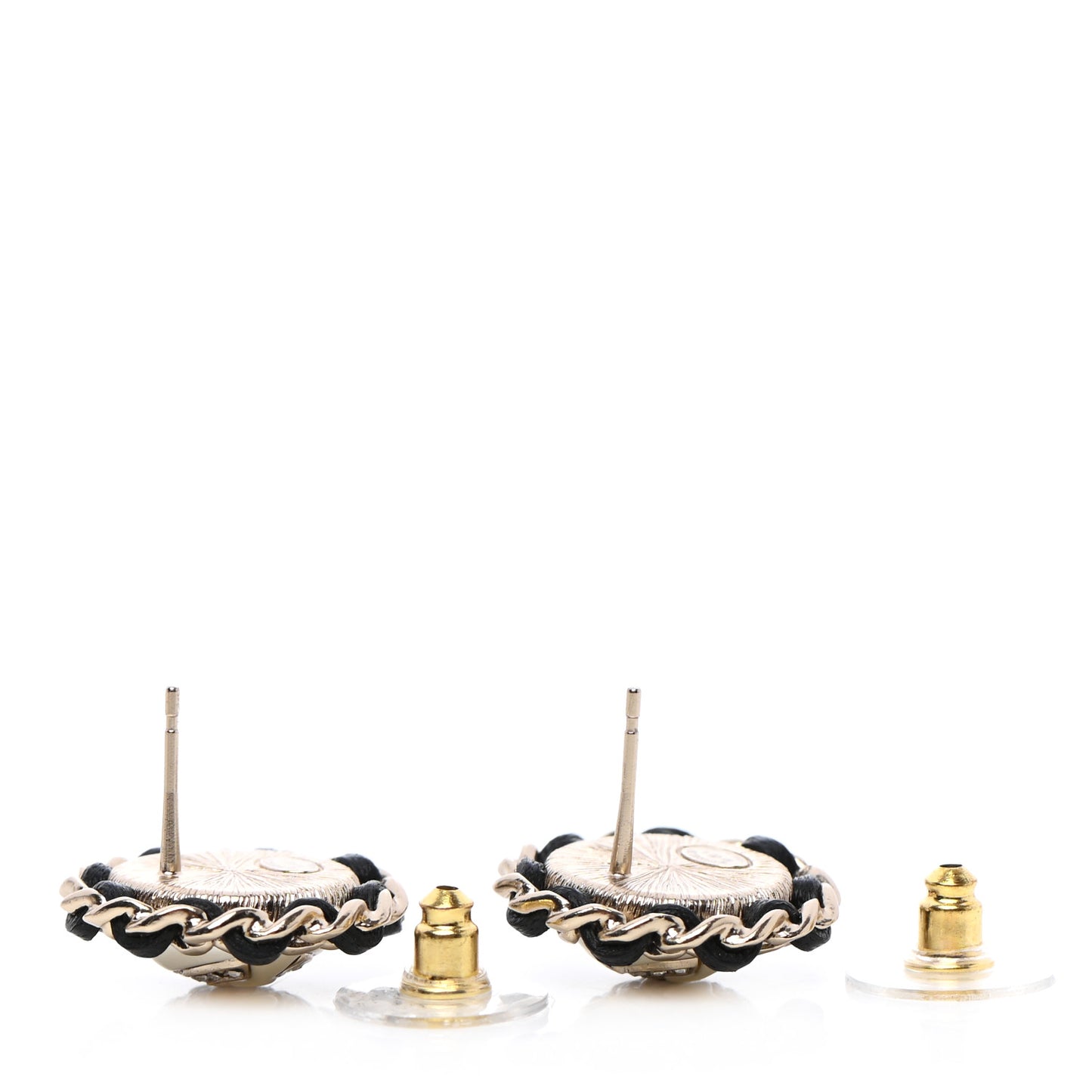 Pearl Crystal Lambskin CC Earrings Gold Black