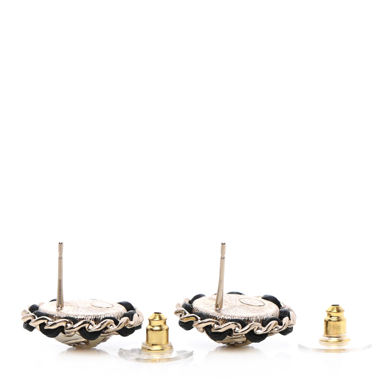 Chanel Pearl Crystal Lambskin CC Earrings Gold Black 3 of 5