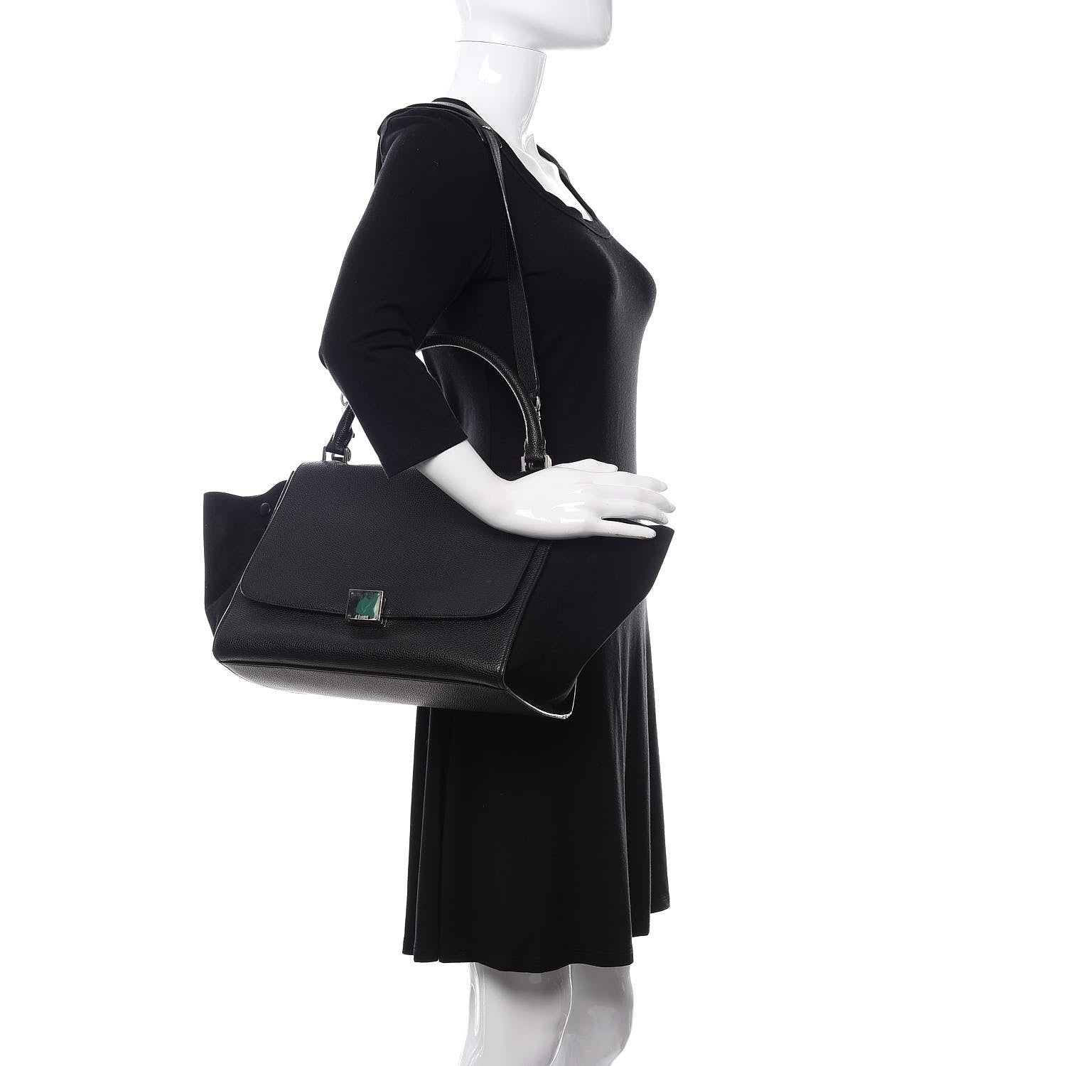 Celine Drummed Calfskin Suede Medium Trapeze Black 2 of 10