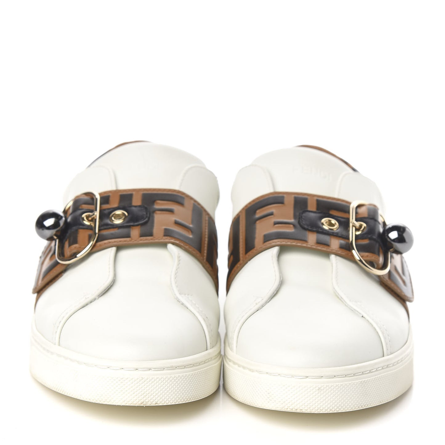 Vitello FF Embossed Pearland Slip On Sneakers 40 White Tobacco Moro