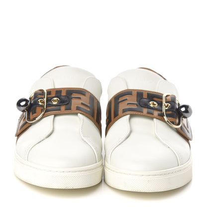 Fendi Vitello FF Embossed Pearland Slip On Sneakers 40 White Tobacco Moro 2 of 8