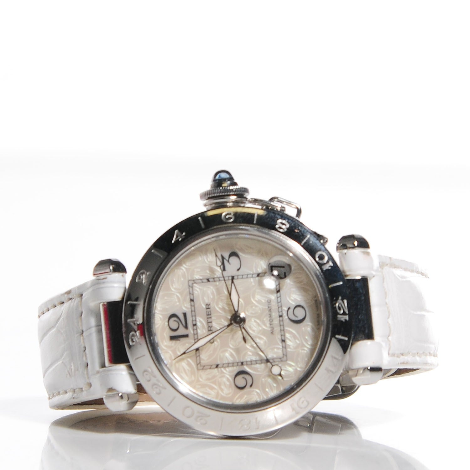 Cartier Stainless Steel Alligator Mother of Pearl 35mm Pasha C Automatic Watch 6 of 8