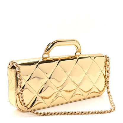 Chanel Metallic Mirror Calfskin Large Top Handle Clutch With Chain Light Gold 4 of 19