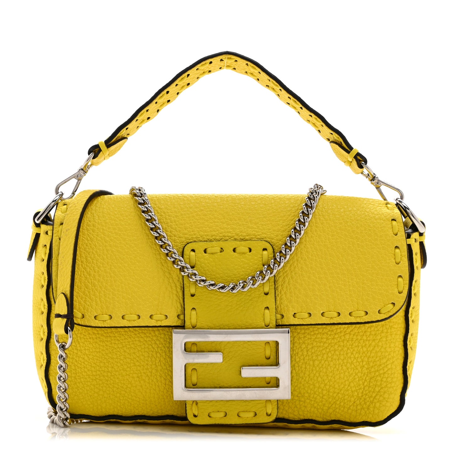 Cuoio Roma Sellerissima Nappa Sintetica Tape Stitch Mini Baguette Acid Yellow