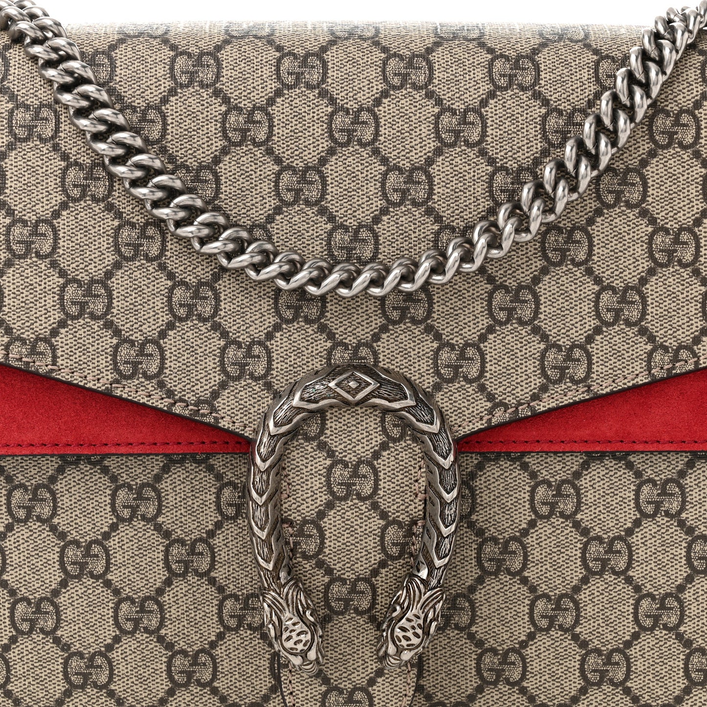 GG Supreme Monogram Suede Cudu Medium Dionysus Shoulder Bag Beige Ebony Vulcanic Red