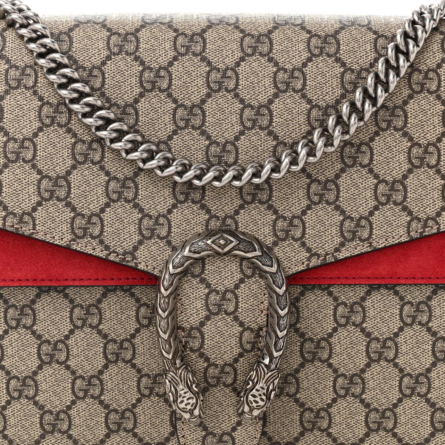 Gucci GG Supreme Monogram Suede Cudu Medium Dionysus Shoulder Bag Beige Ebony Vulcanic Red 8 of 10