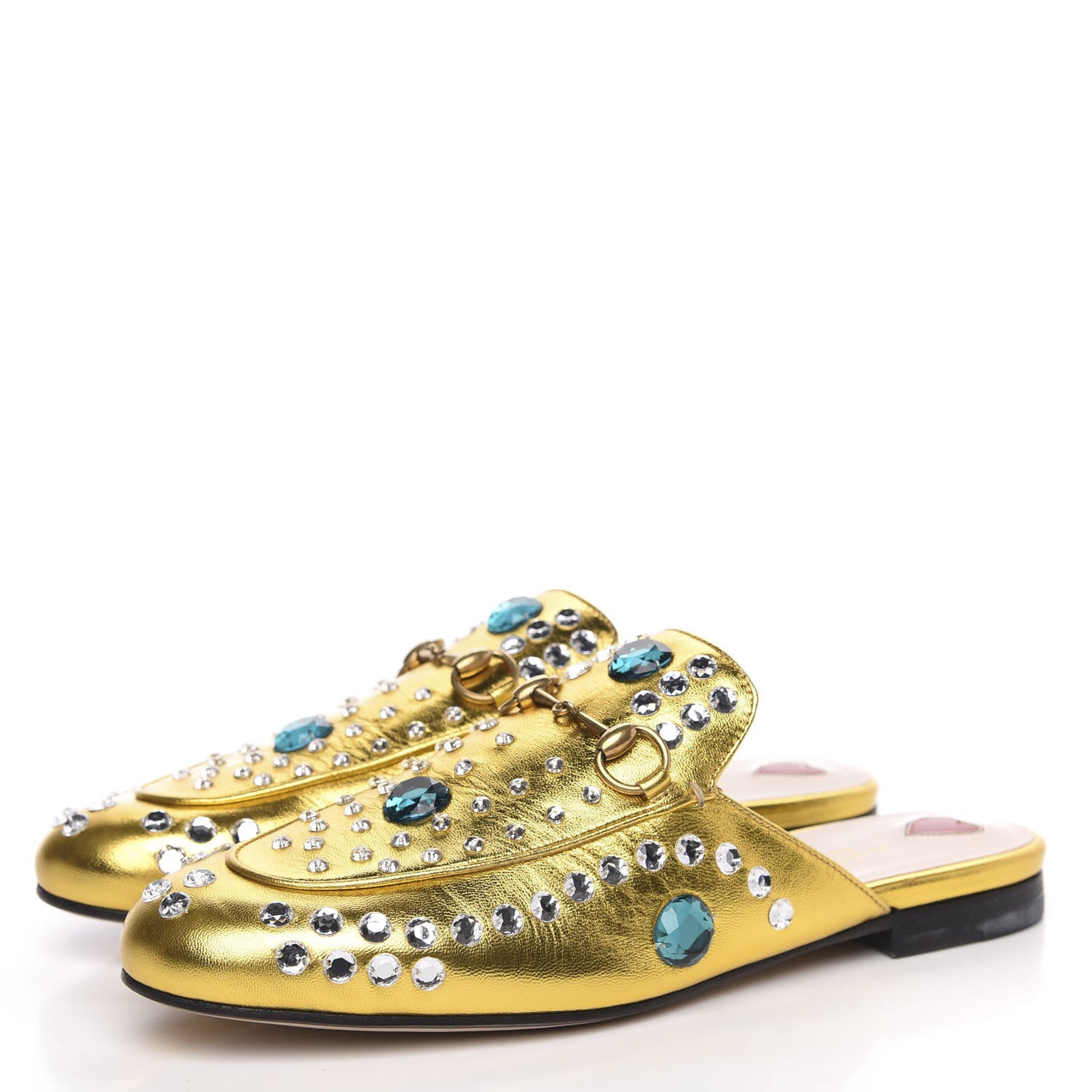 Metallic Nappa Crystal Womens Princetown Slippers 38.5 Gold