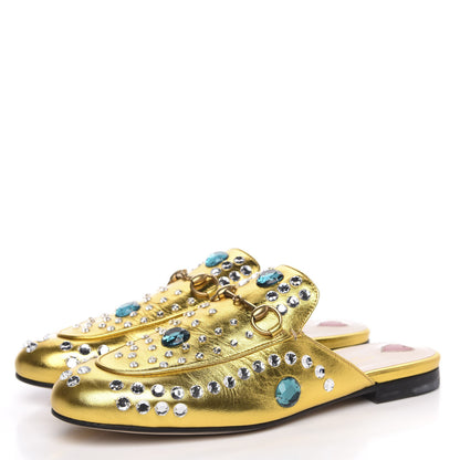 Gucci Metallic Nappa Crystal Womens Princetown Slippers 38.5 Gold 3 of 9