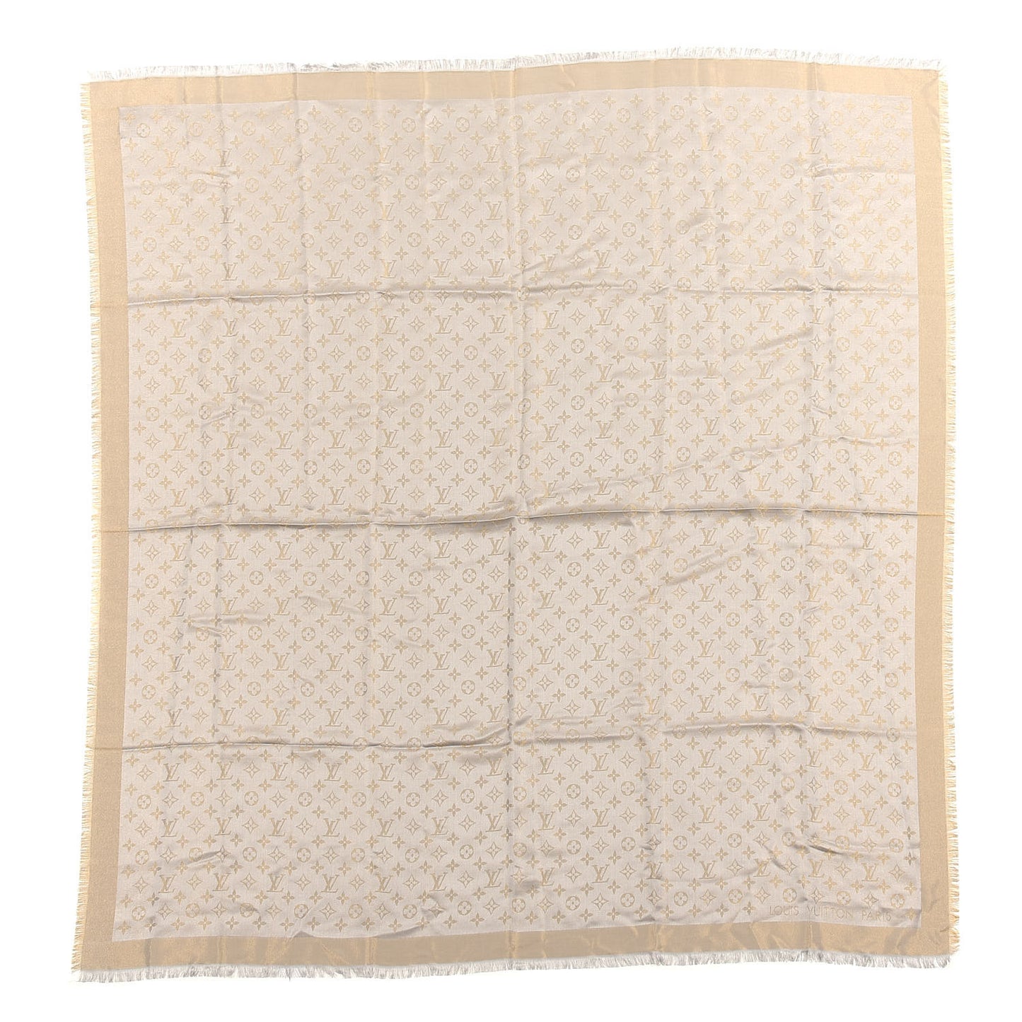 Silk Lurex Wool Monogram Shine Shawl Greige
