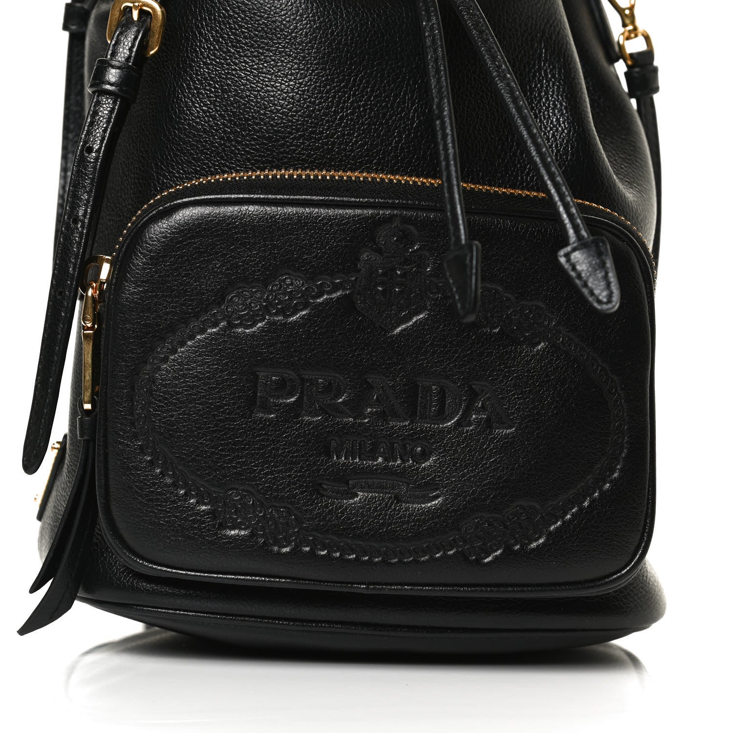 Prada Glace Calfskin Embossed Secchiello Bucket Bag Black 8 of 12