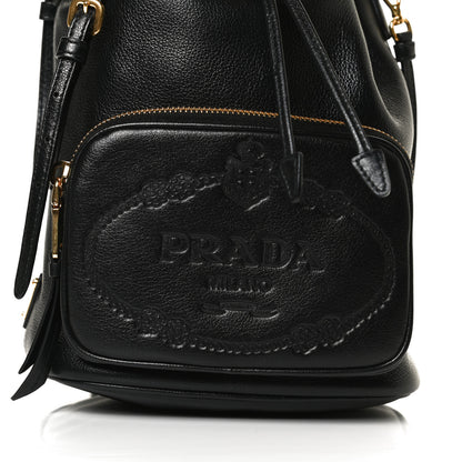 Prada Glace Calfskin Embossed Secchiello Bucket Bag Black 8 of 12