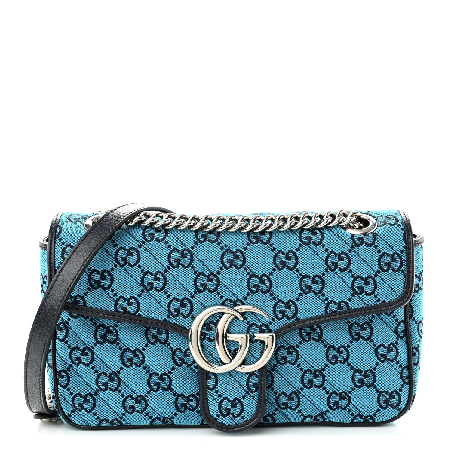 Gucci Monogram Multicolor Matelasse Diagonal Small GG Marmont Shoulder Bag Light Blue 1 of 10