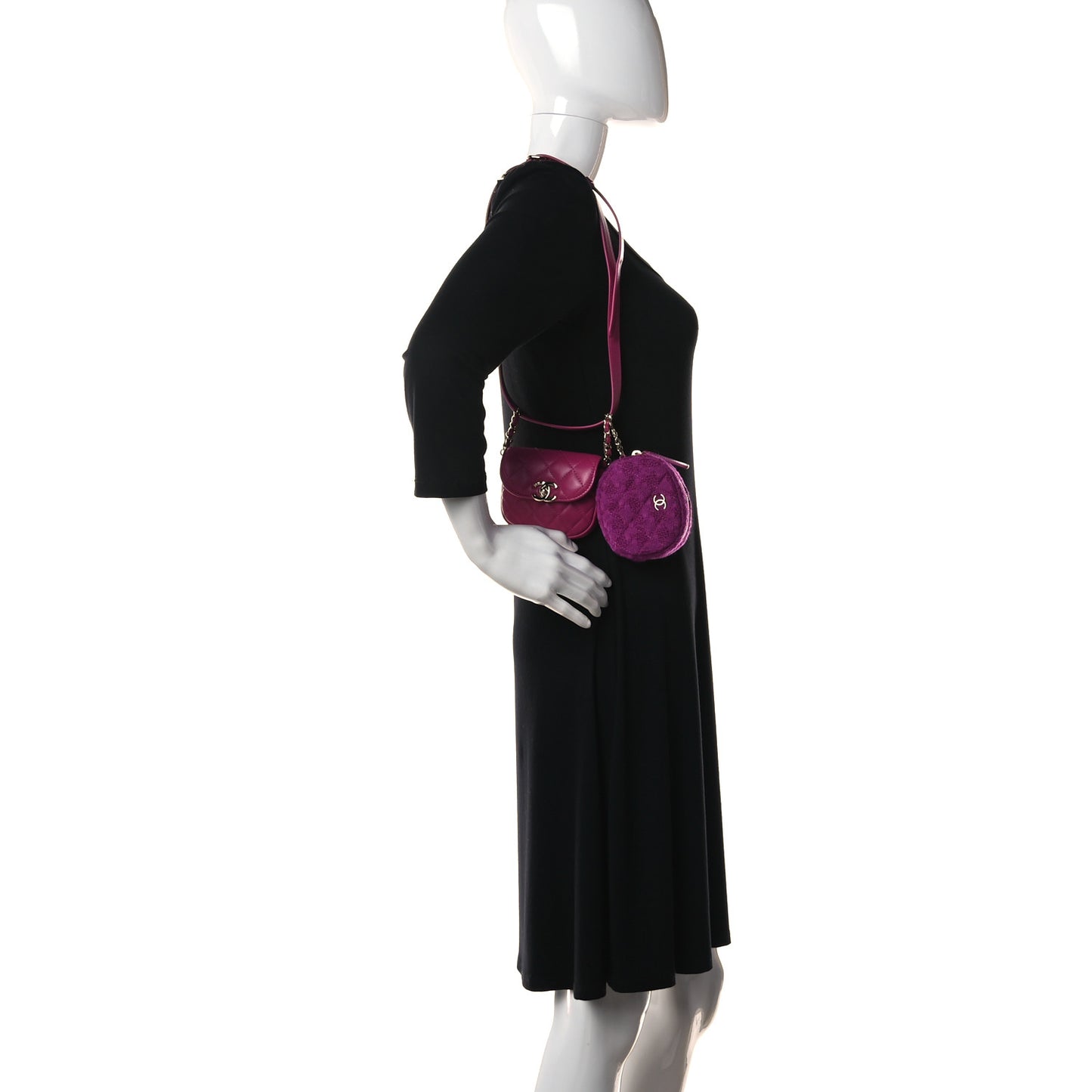 Tweed Lambskin Quilted Waist Bag With Coin Purse Fuchsia