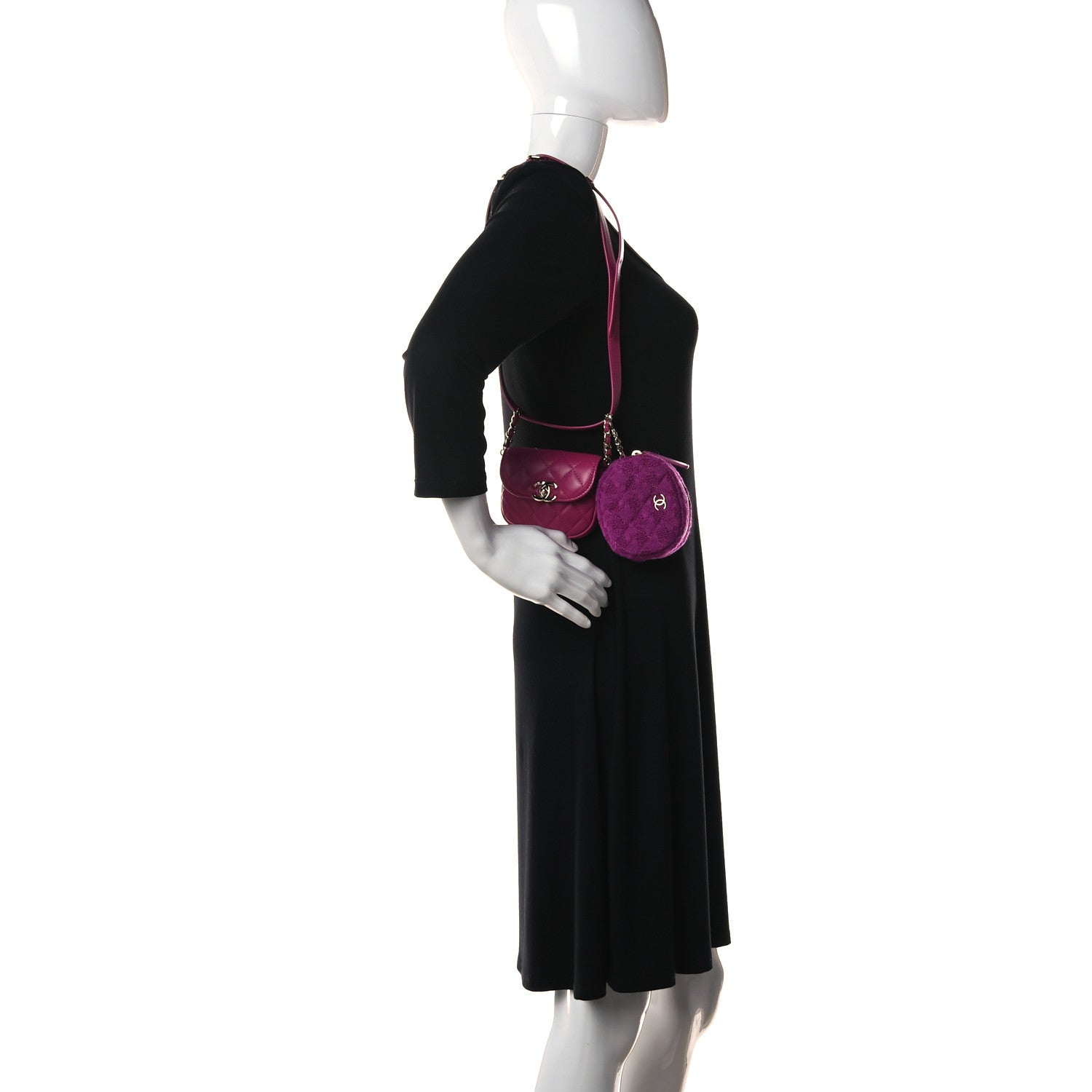 Chanel Tweed Lambskin Quilted Waist Bag With Coin Purse Fuchsia 3 of 13