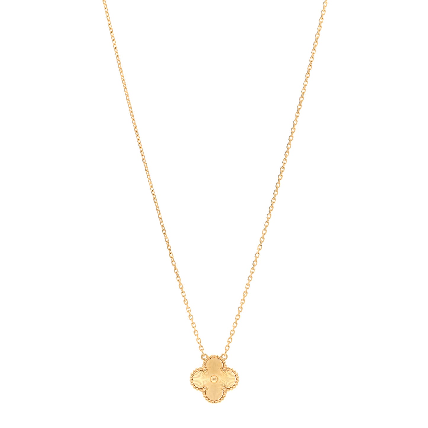 18K Yellow Gold Guilloche Vintage Alhambra Pendant Necklace