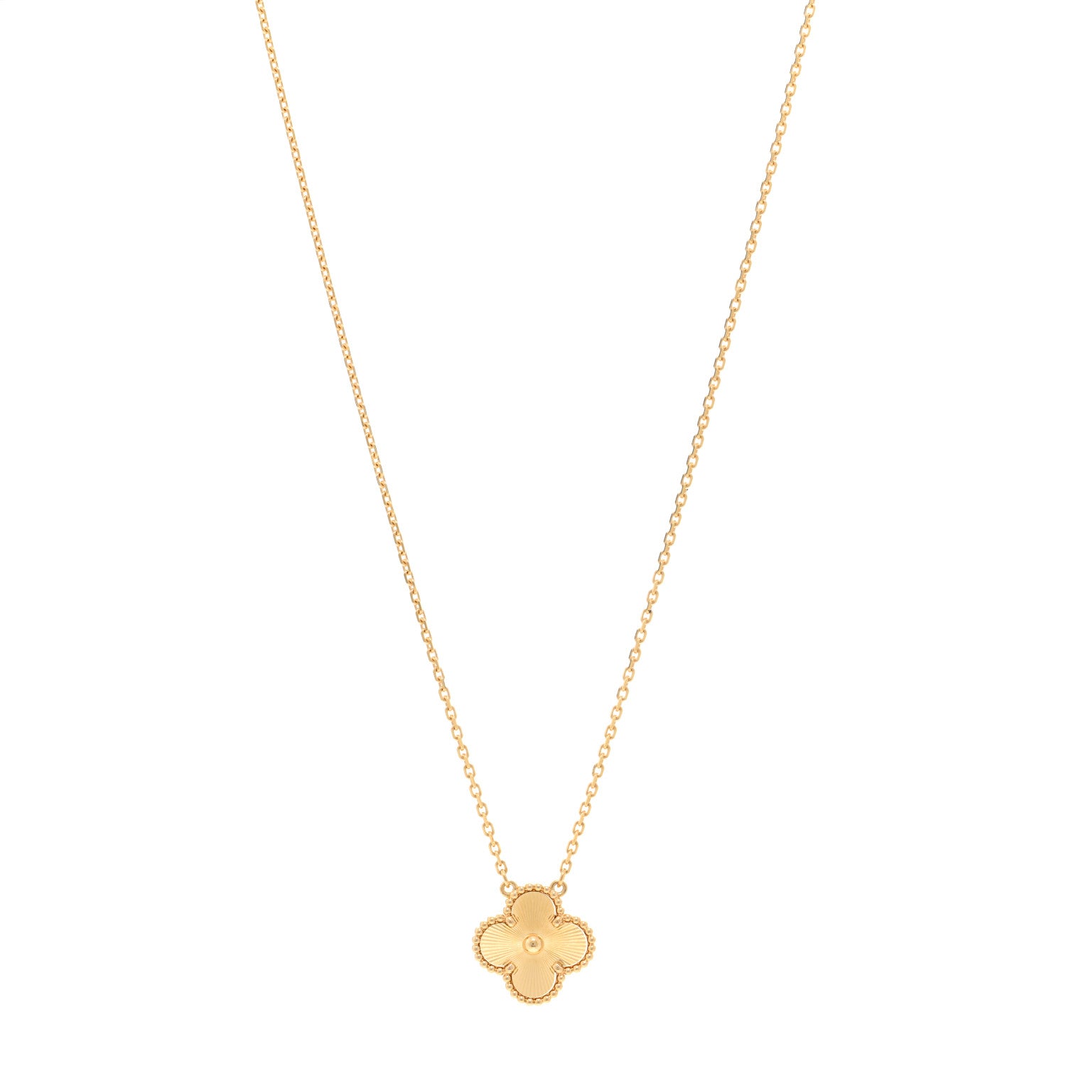 Van Cleef & Arpels 18K Yellow Gold Guilloche Vintage Alhambra Pendant Necklace 1 of 6