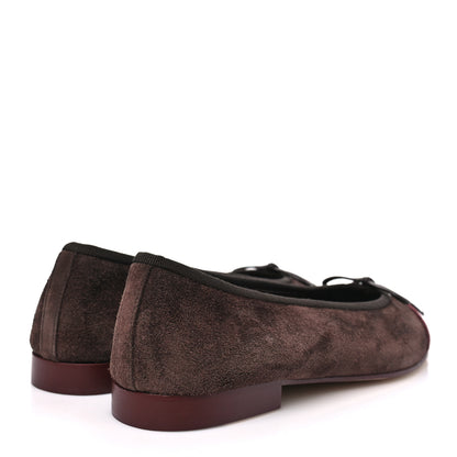 Chanel Suede Calfskin Cap Toe CC Ballerina Flats 37.5 Dark Brown Burgundy 5 of 10