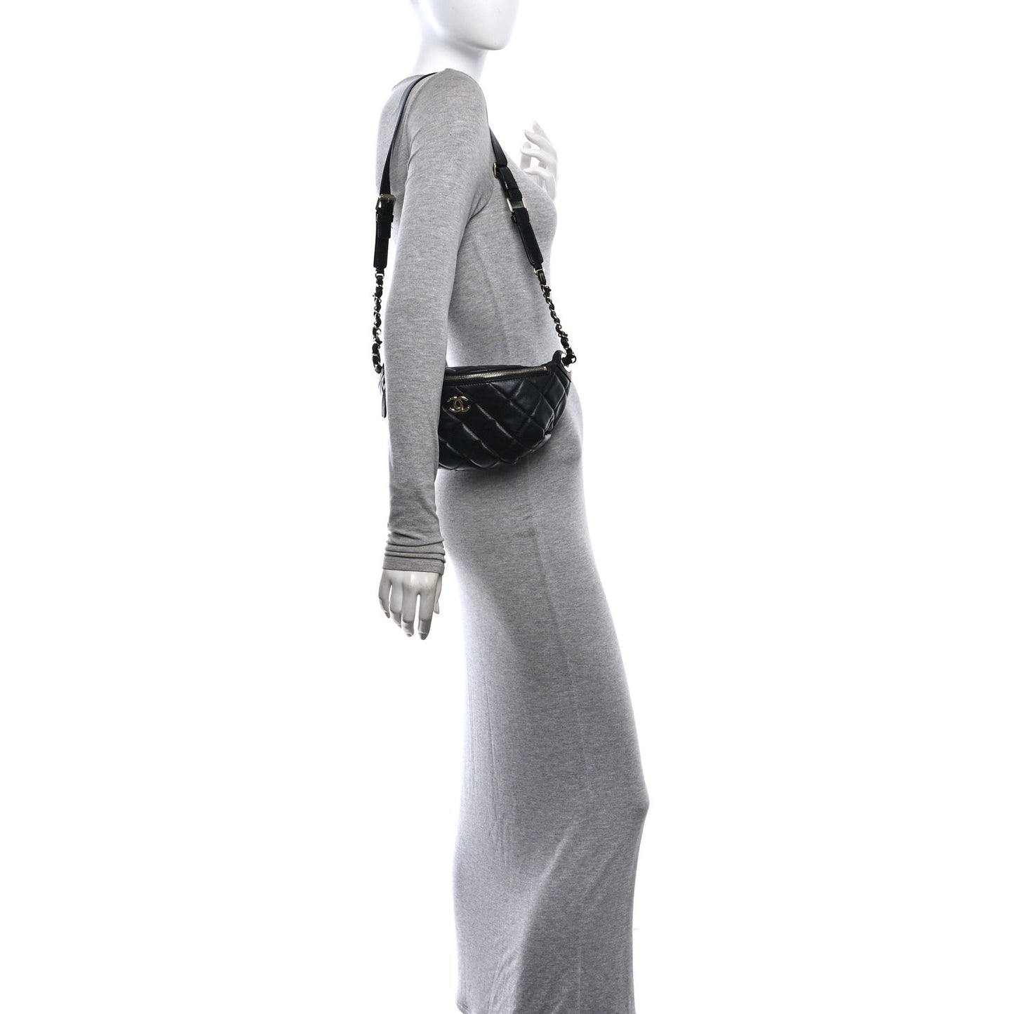 Shiny Lambskin Quilted Belt Bag Black