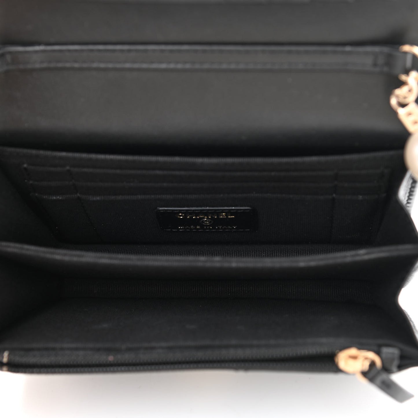 Calfskin Quilted Mini Maxi Pearls Wallet On Chain WOC Black