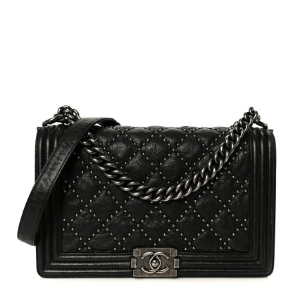 Chanel Crumpled Lambskin New Medium Studded Boy Flap Black 1 of 11
