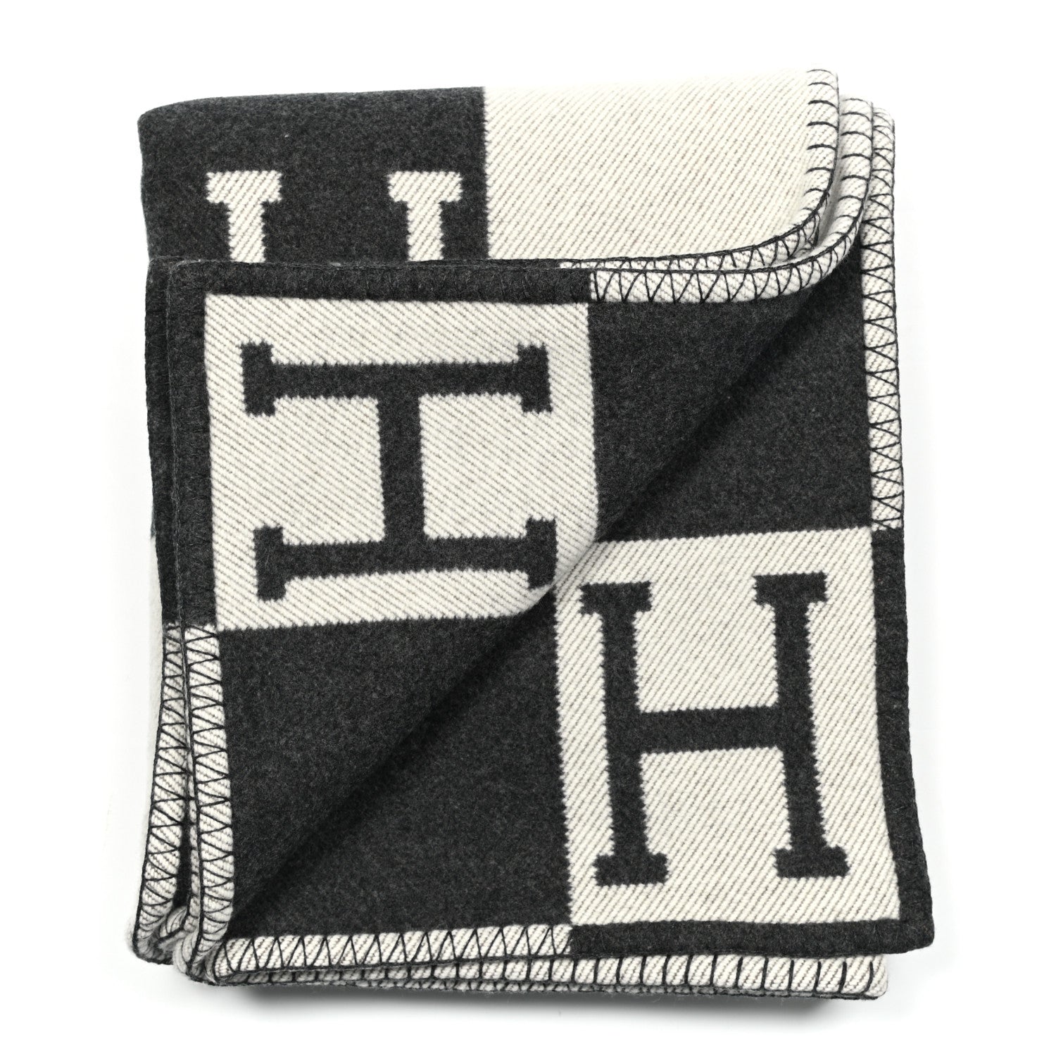 Hermes Wool Cashmere Avalon Blanket Ecru Gris Fonce 2 of 3