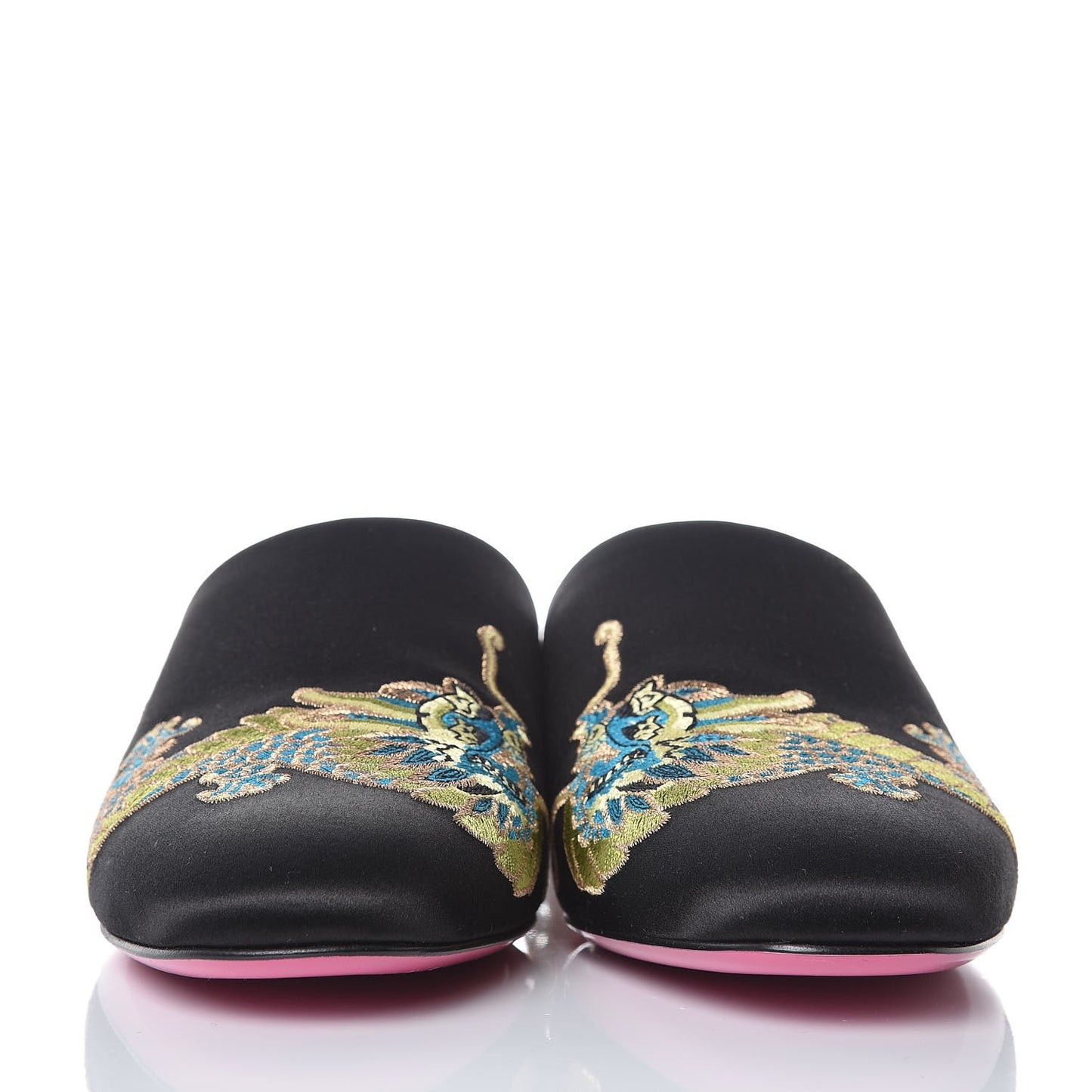 Satin Dragon Embroidered Candy Mules 38.5 Black