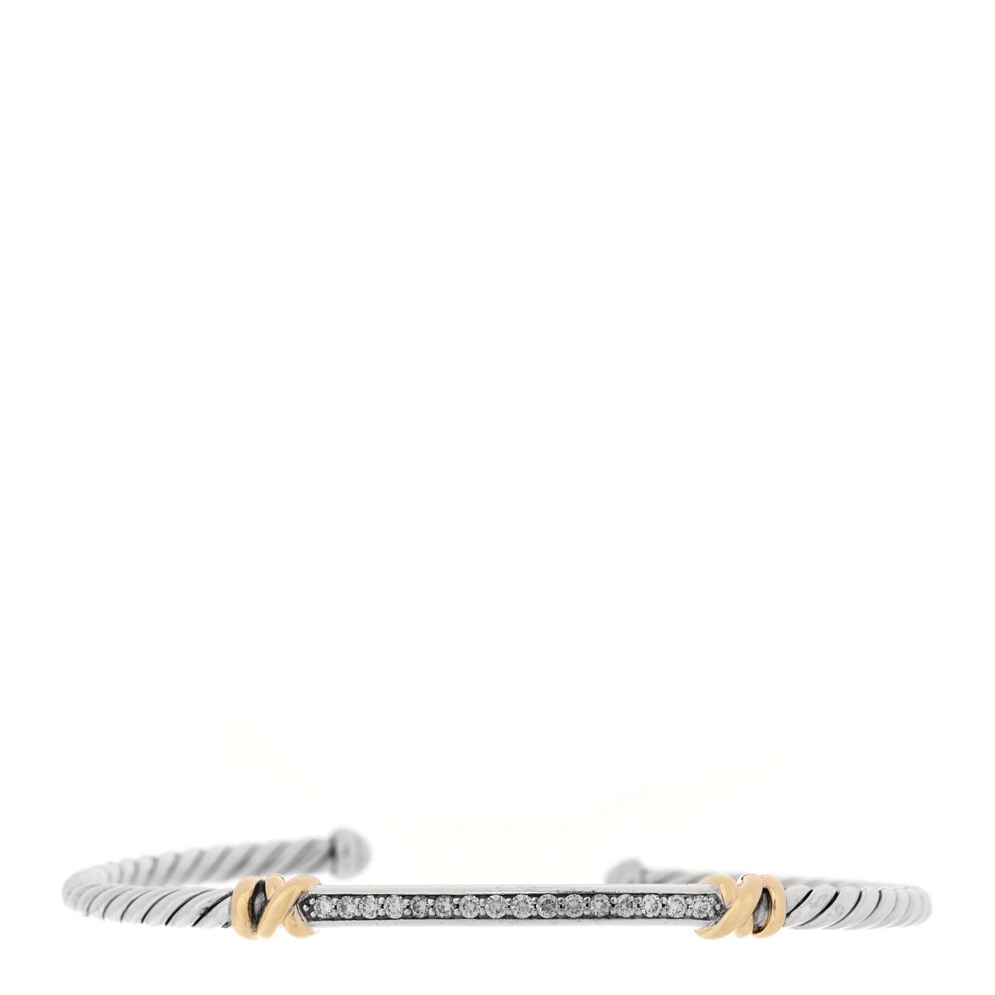 Sterling Silver 18K Yellow Gold Diamond Petite Helena Classic Cable Station Bracelet