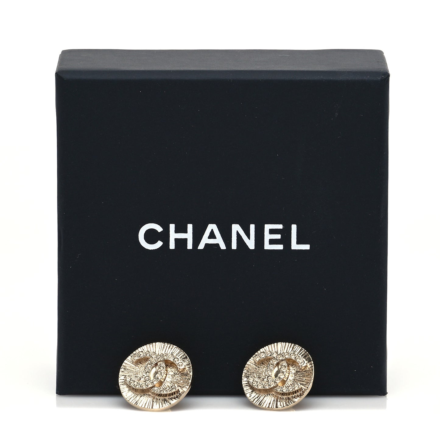 Crystal CC Round Medallion Earrings Light Gold