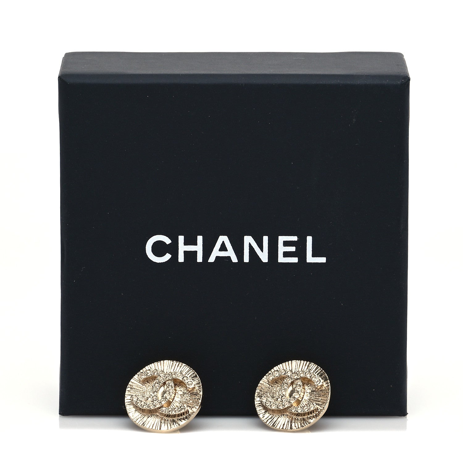 Chanel Crystal CC Round Medallion Earrings Light Gold 6 of 6