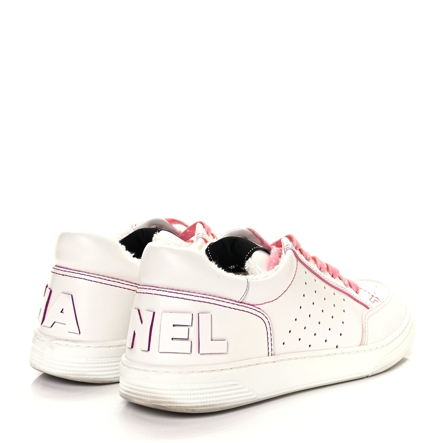 Calfskin Womens Logo Sneakers 41 White Pink
