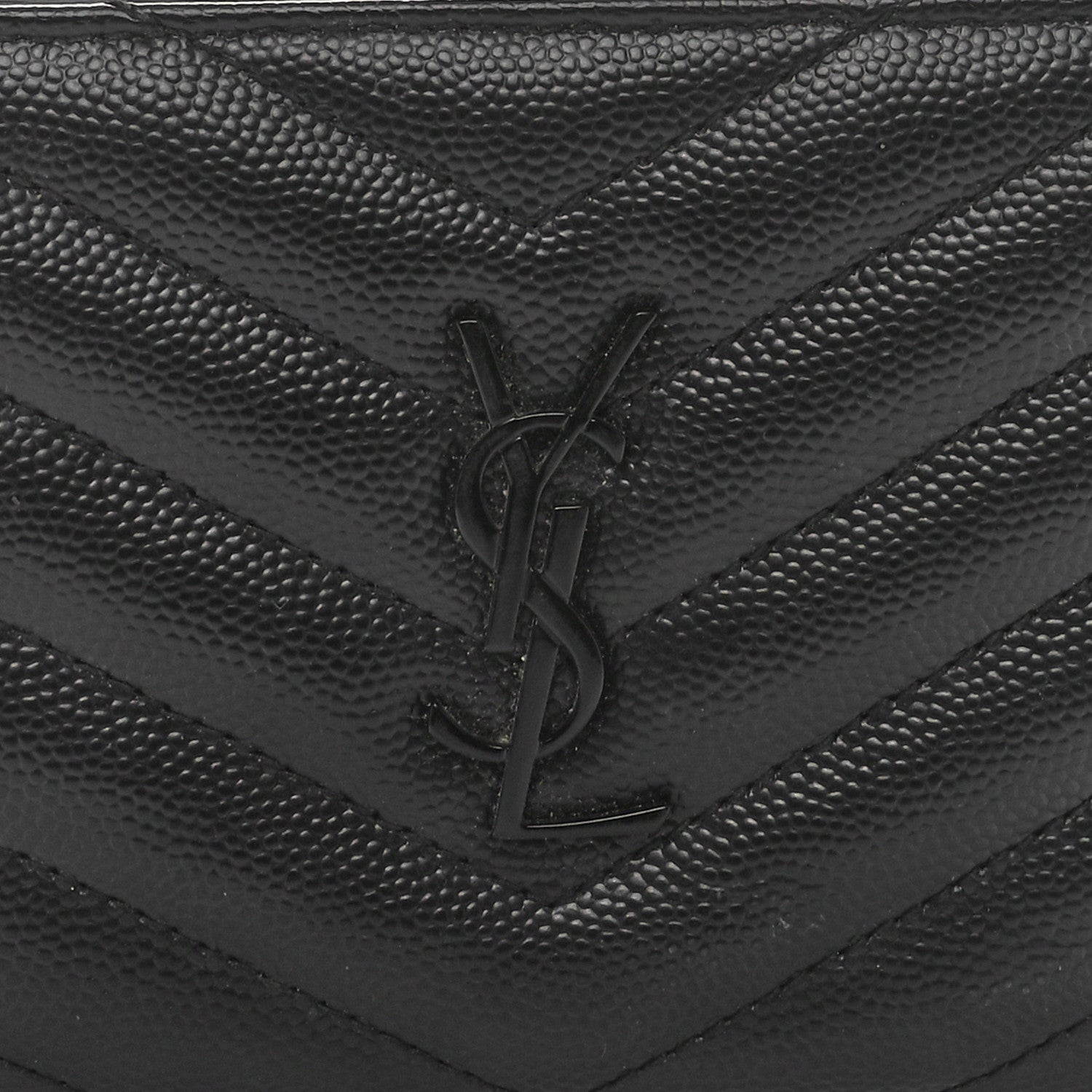 Saint Laurent Grain De Poudre Matelasse Chevron Monogram Monochrome Zipped Two-Part Wallet Black 6 of 9